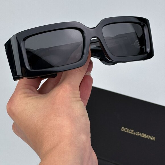 D&G DG6197 501/87 BRAND NEW Sunglasses Black Dark Grey Rectangle Unisex - Picture 2 of 12